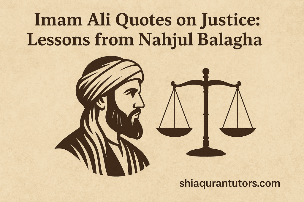 Imam Ali Quotes on Justice: Lessons from Nahjul Balagha 4 Calligraphy of Imam Ali (AS) with justice symbol in the background, representing divine Islamic teachings on fairness and leadership