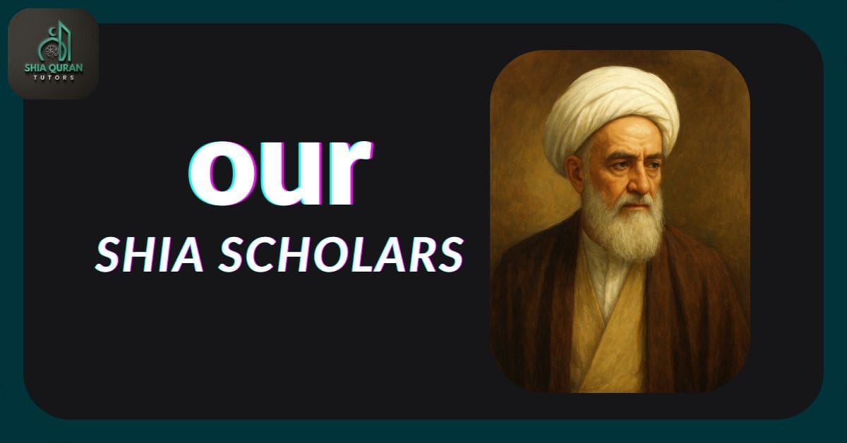 A group of Shia Islamic scholars wearing traditional turbans and robes, gathered in a religious or academic setting.