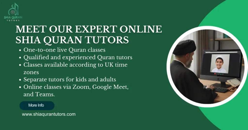 Qualified online ShiacQuran teachersciin UK providing live 1-on-1 Tajweed lessons to students in London, Birmingham, and Manchester, UK.