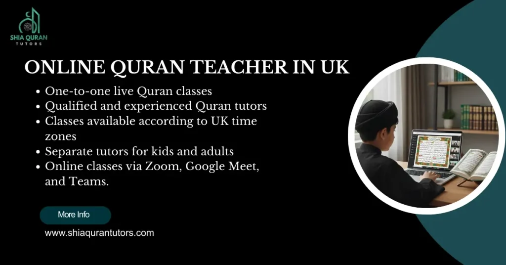 Blogs 8 A professional online Quran teachers in UK conducting a live session via laptop for a student in London, UK.
