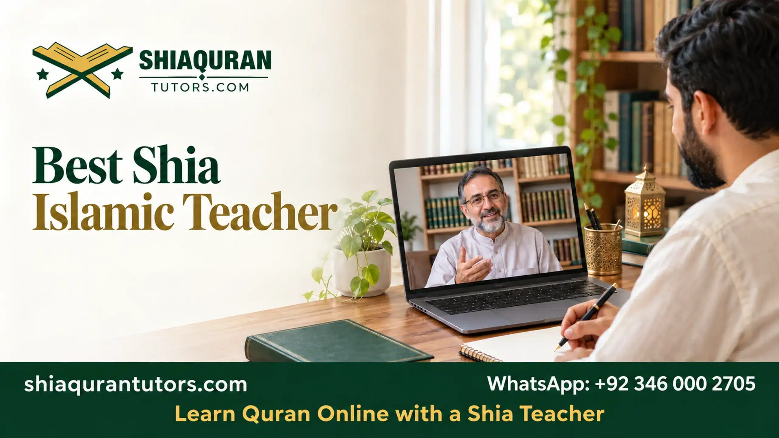 Best Shia Islamic teacher guide showing an adult attending an online lesson