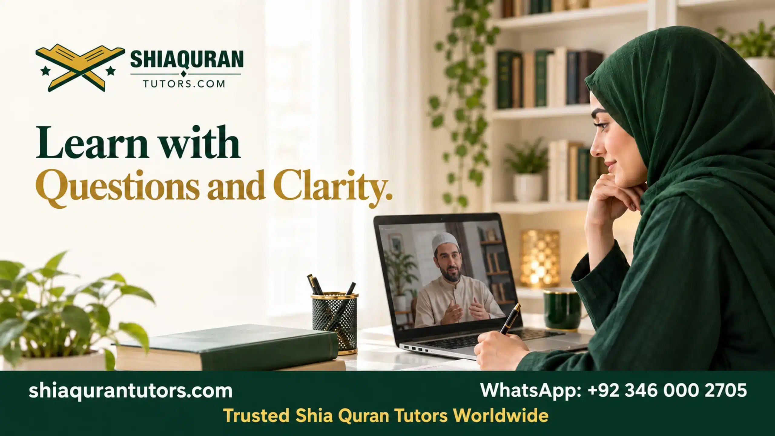Sister attending an online Islamic studies discussion at home