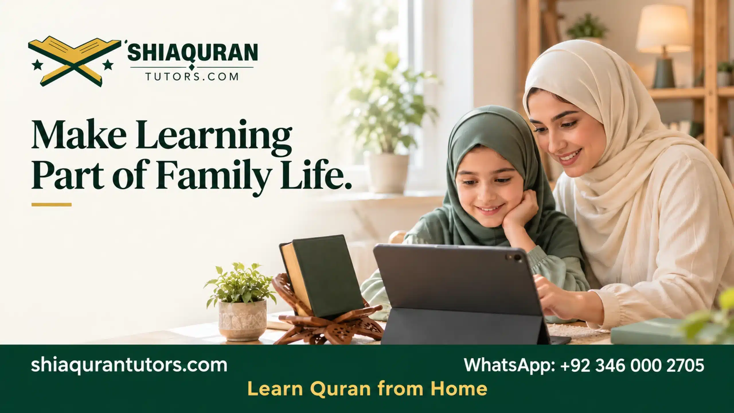 Shia Quran Teacher for Shia Muslims and a Family Learning Plan 3 Mother and daughter preparing to learn Quran through a tablet